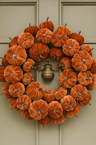 Orange Velvet Pumpkin Wreath