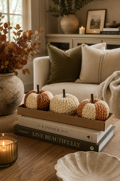 Cream & Orange Pumpkin Woven Set
