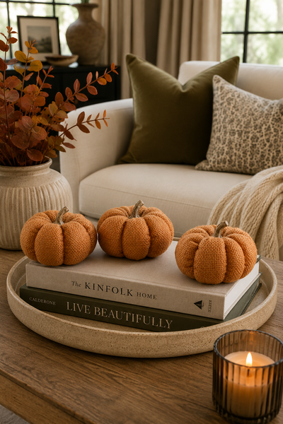 Set of 3 Small Linen Pumpkin