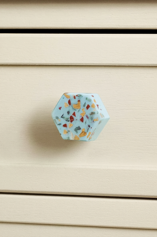Hexagon Blue Terrazzo Knob