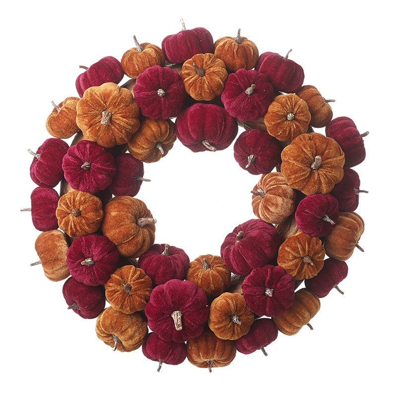 PRE ORDER Red & Orange Velvet Pumpkin Wreath
