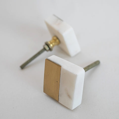 Square Marble and Brass Drawer Pull