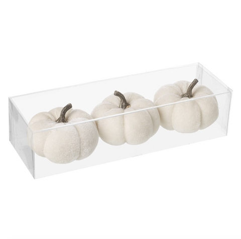 Set Of White Velvet Pumpkins