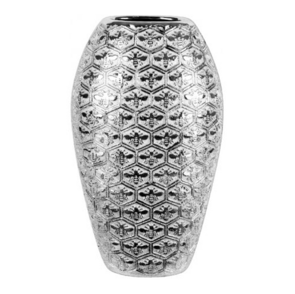 Silver Honeycomb Embossed Vase